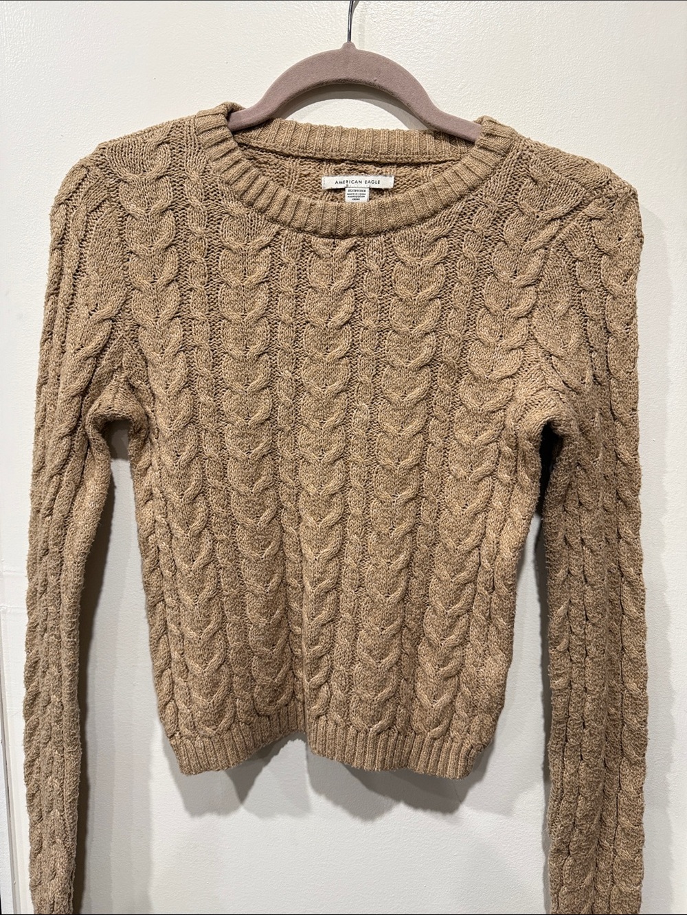 American Eagle Outfitters Tan Cable Knit Crewneck Sweater